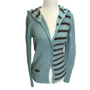 Anthropologie Sparrow Cotton Knit Blue/Brown Hoodie Sweater Size M